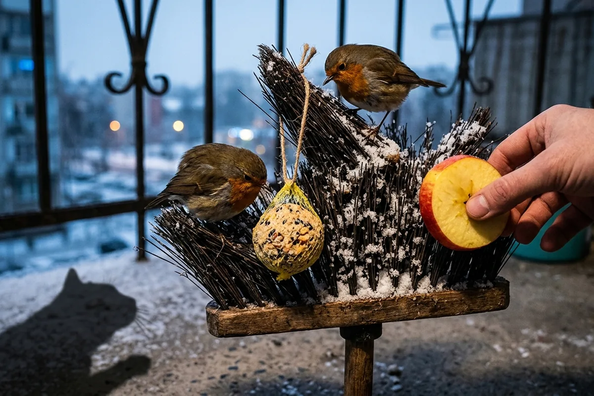 Il vecchio manico di scopa che tieni in cantina può salvare i tuoi uccellini in inverno (senza spendere un euro)